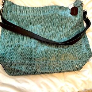Charmes’ Snakeskin pattern Leather teal blue purse tote bag NWT Retail $229